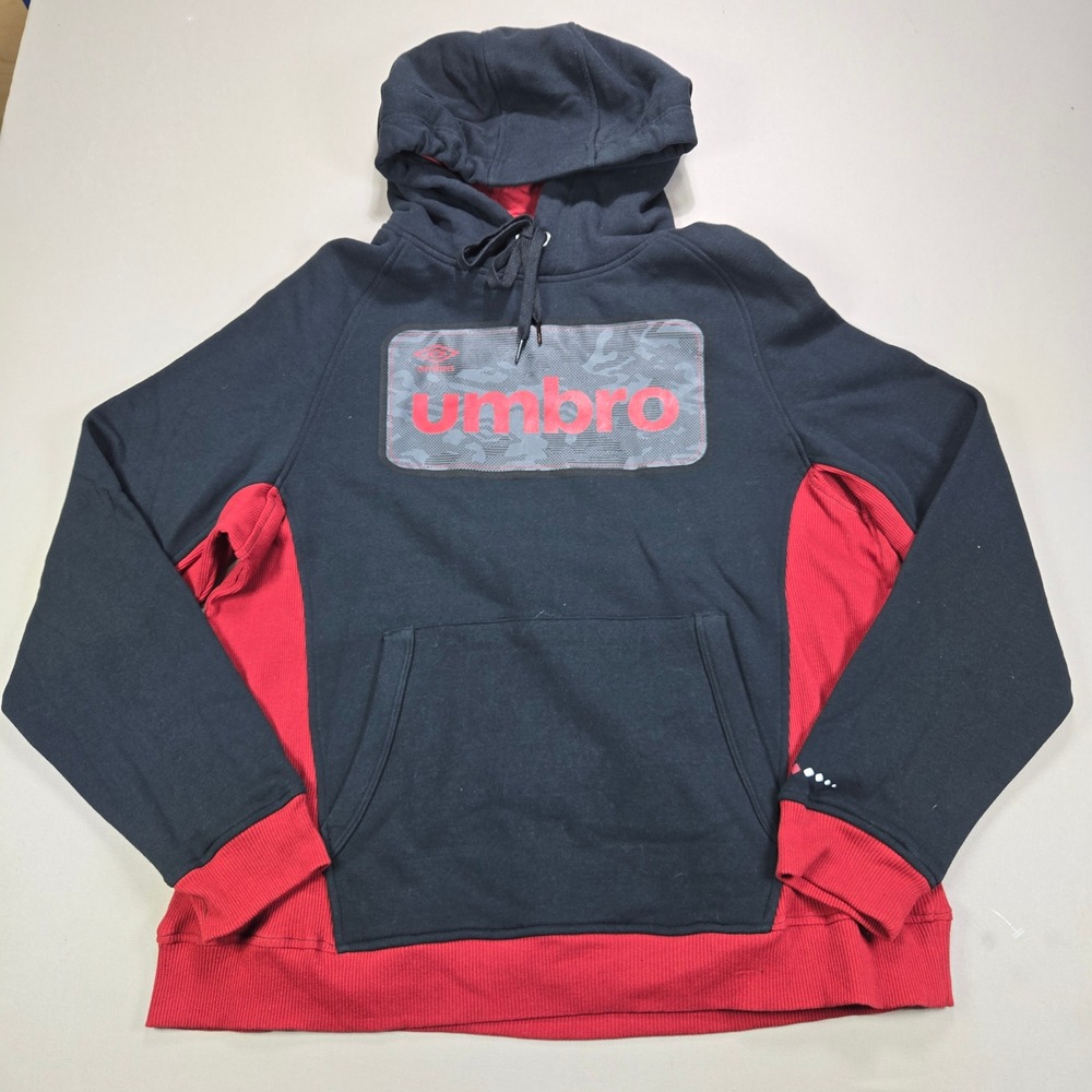 Umbro Hoodie Pullover Camo Logo Colorblock Black Red Mens XL